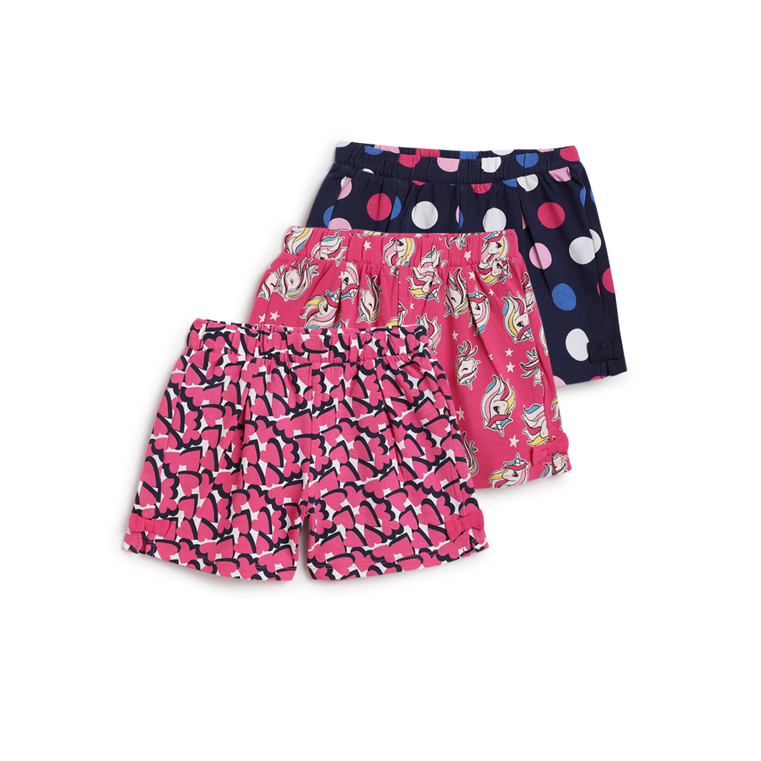 Girls Multicolor Printed Shorts (Pack Of 3)-Blue